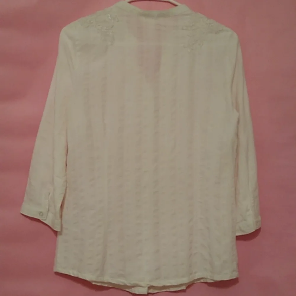 Krazy Kat 100% Cotton White Blouse Front Pintucks Appliques - Picture 8 of 15